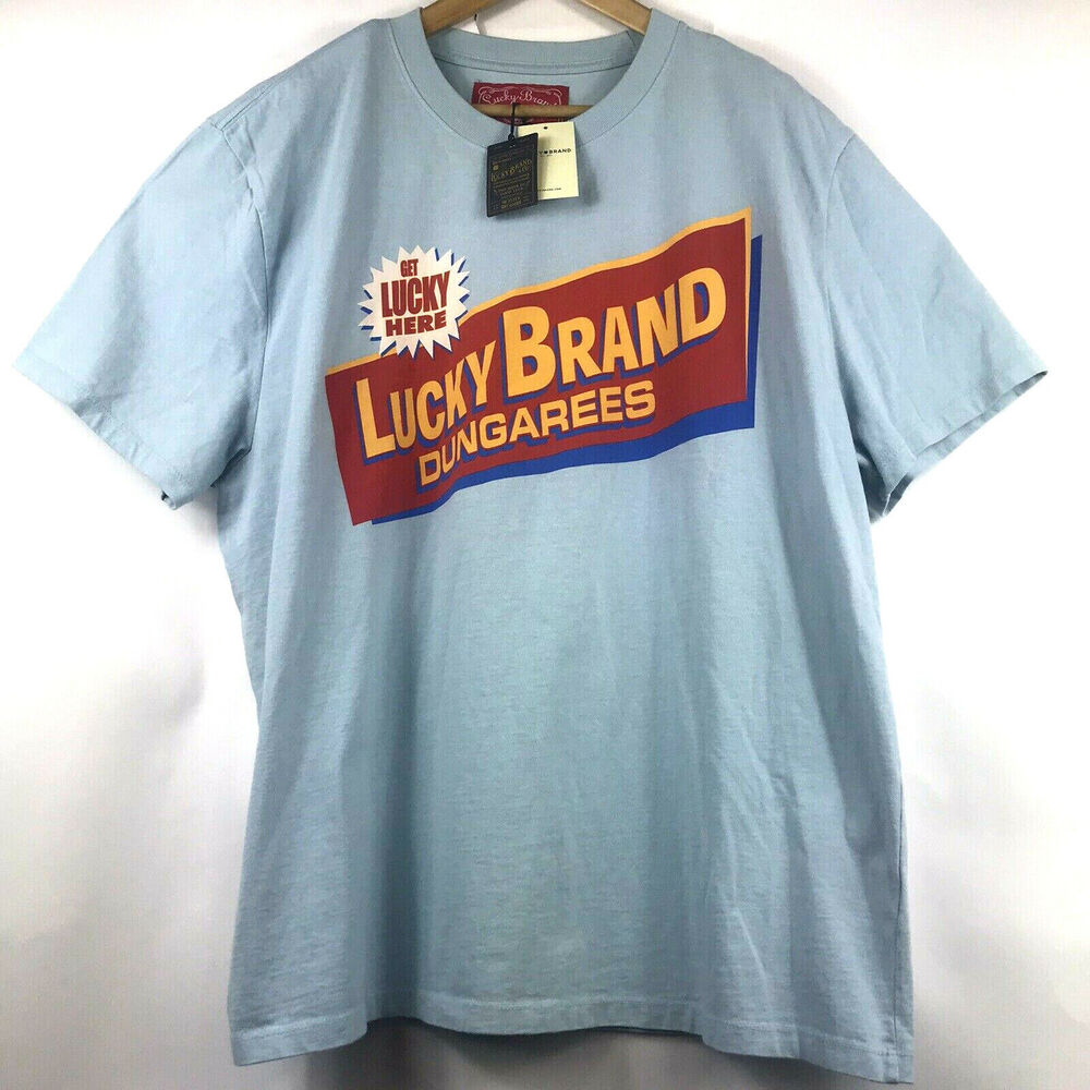 LUCKY Brand Dungarees Short Sleeve Graphic T-Shirt Sz XL Get Lucky Here Blue NEW